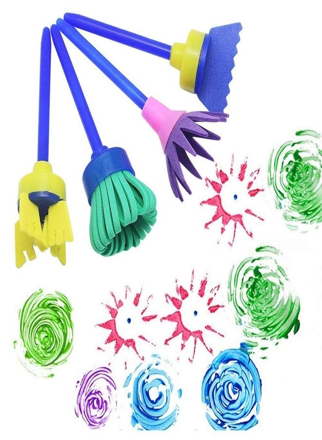 Brille Bee Sponge Stamp Foam Painting Brushes, Flower Shapes, Art Paint Drawing Tools, DIY Graffiti Stamps for Kids Early Learning (Foam Brush 4pcs) - Image 1